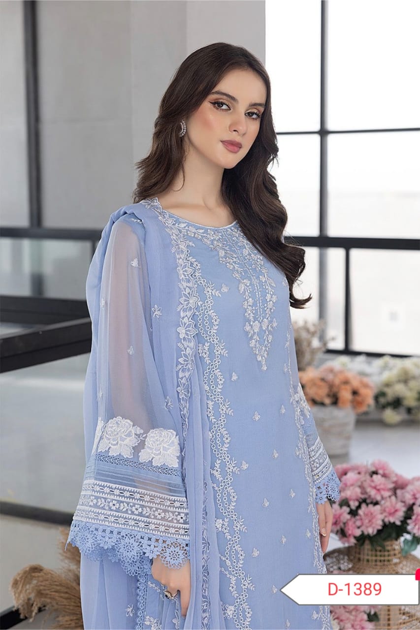 Azure Organza 3-Pc – Heavy Embroidered Front & Dupatta