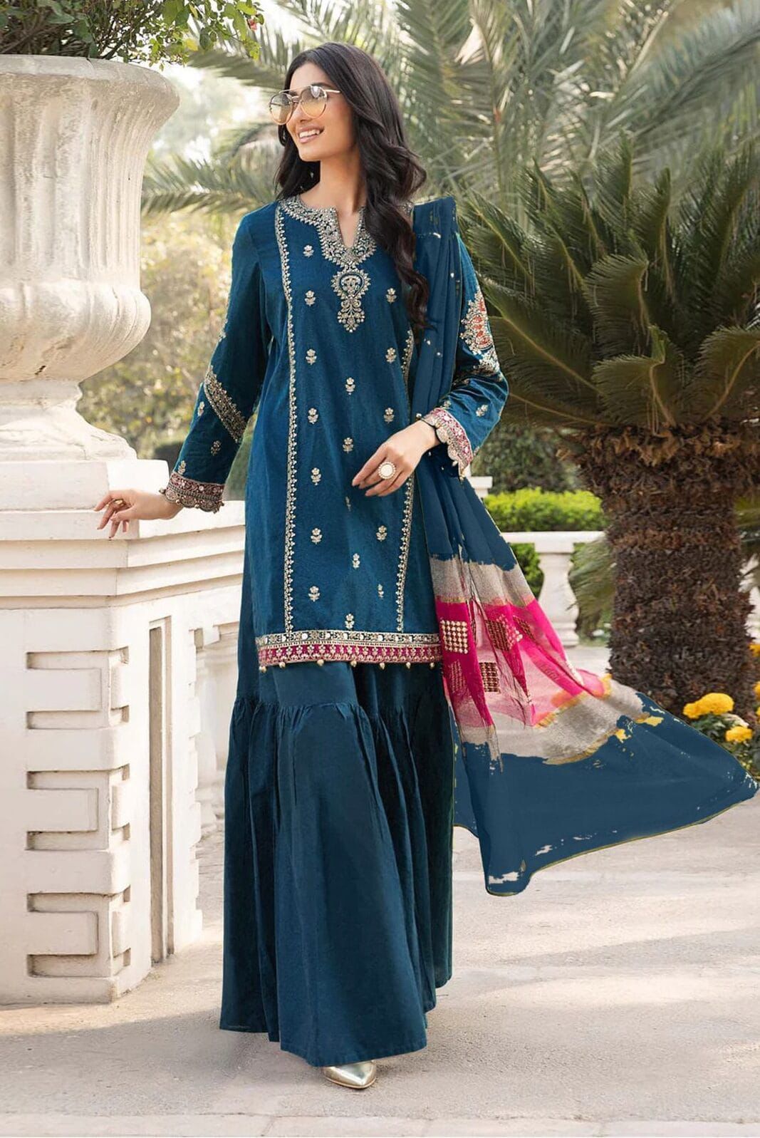 Maria B Inspired Dhank Suit – Heavy Embroidered Front
