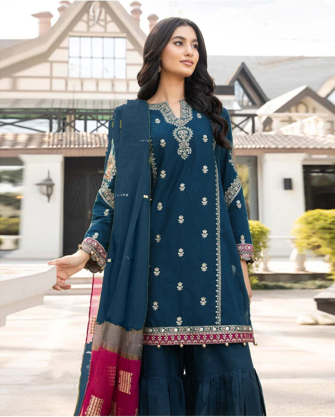 Maria B Inspired Dhank Suit – Heavy Embroidered Front