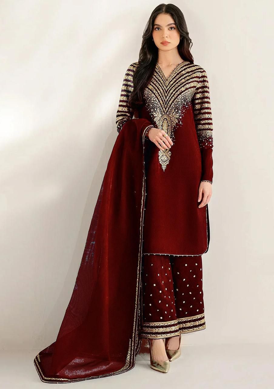 Luxury Unstitched – Organza Dupatta & Raw Silk Embroidery